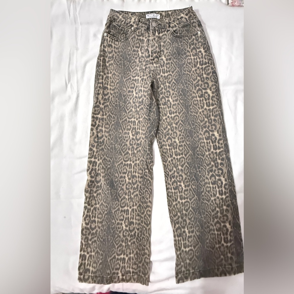 High-Rise Leopard Print Jeans - Taupe/Black